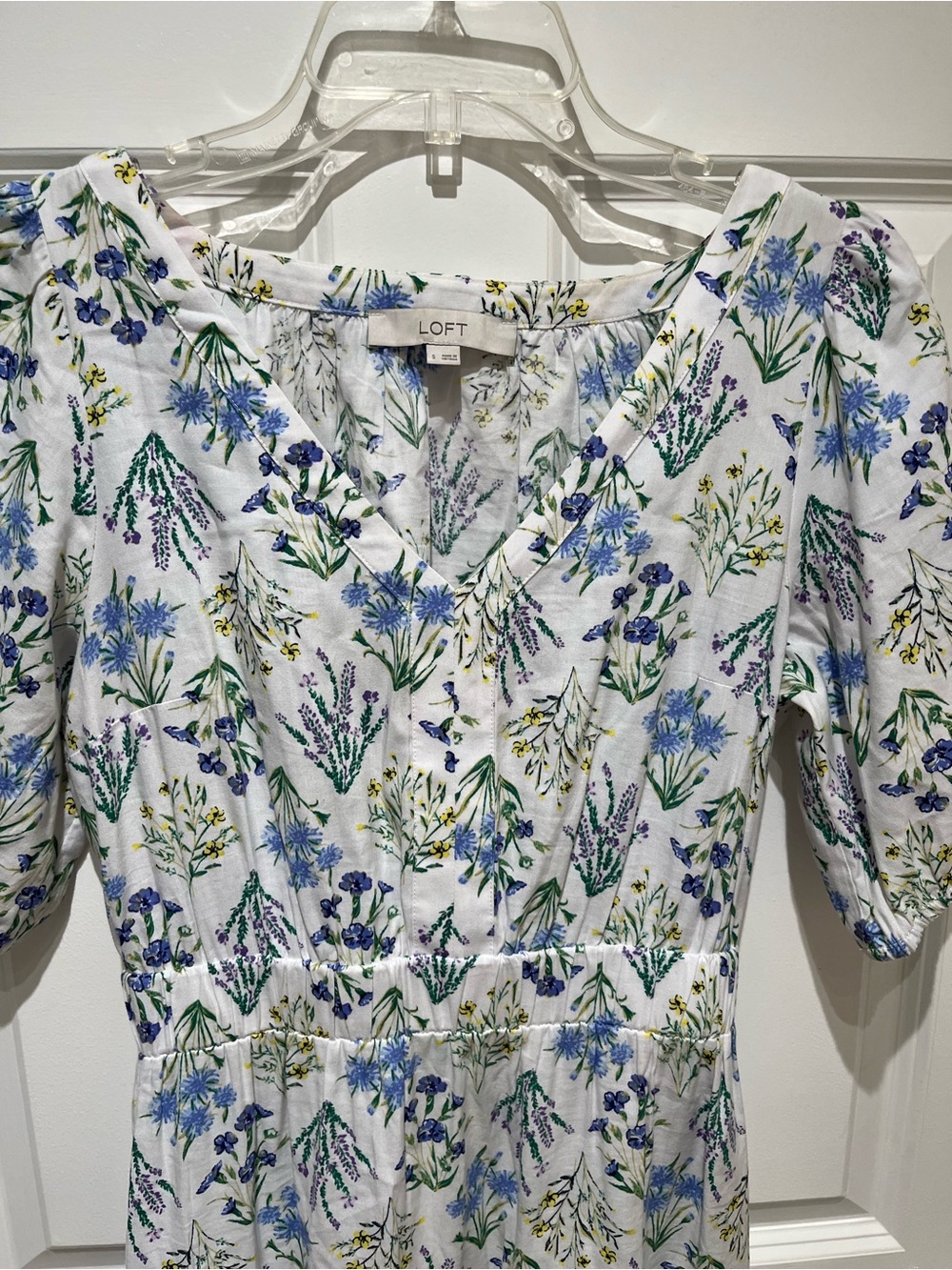 EUC LOFT Bouquet Back Cutout Midi Dress with Blue and Green Floral Print Sz SM - Picture 6 of 11